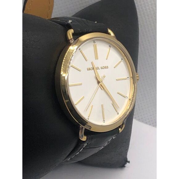 Michael Kors MK2737 Women's Black Leather Analog White Dial Quartz Watch OP421 - Picture 3 of 9